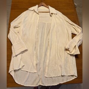 Savannah Morrow Organic Raw Cotton Cream Off White OpenShirt Cover Up Size XXL